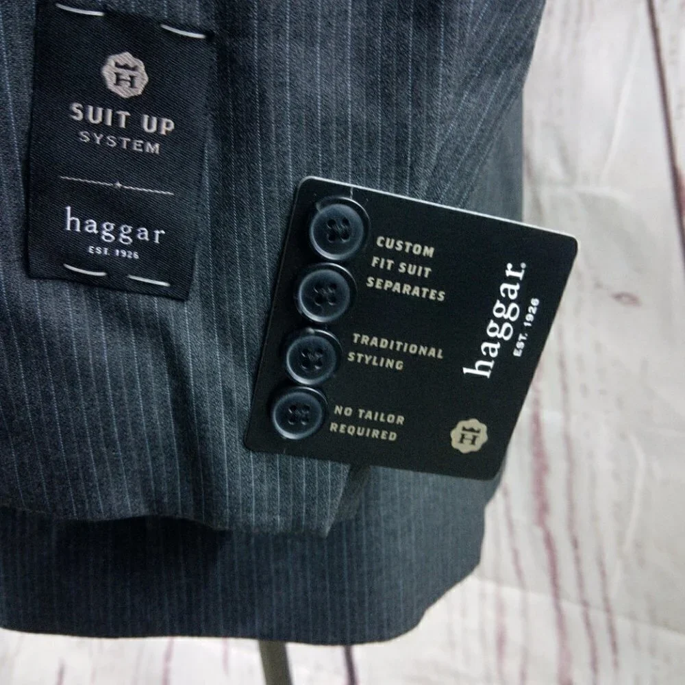 Haggar Custom Fit Suit Up System 46L Gray Pinstripe Suit Blazer Jacket